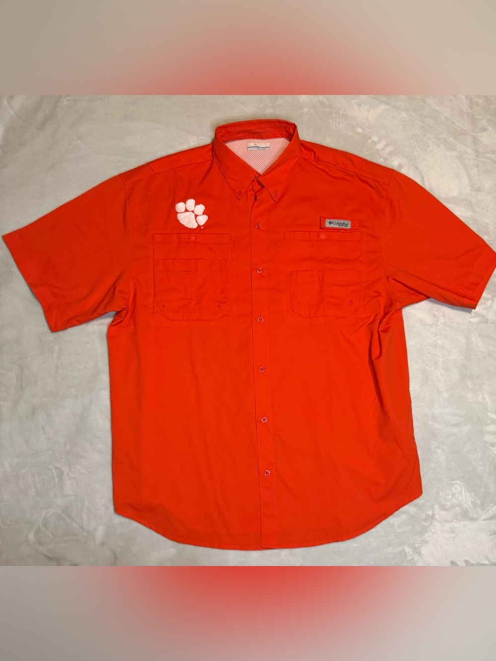 Clemson Tigers Columbia PFG Fishing Button Down Shirt Large Orange